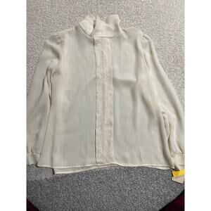 VTG NWT Jessica Michelle Womens 12 High Neck Embroidered Cream Blouse US Made